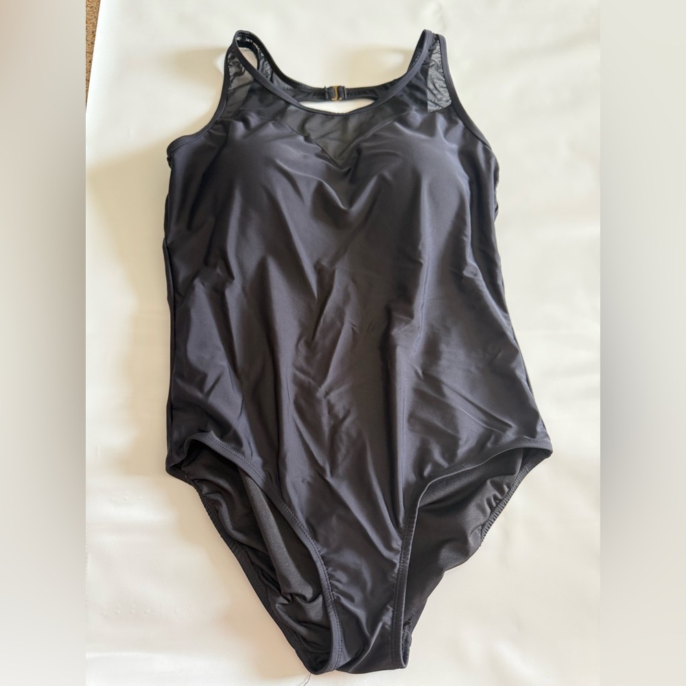 Sea & Sand black one piece swimsuit with mesh detail top in size 18